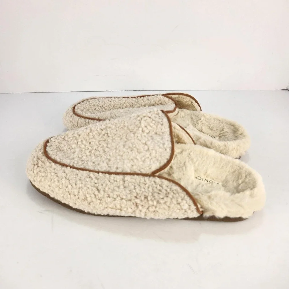 Vionic Caressa Size 7.5 Cream Sherpa Faux Shearling Mule Slippers Arch Support